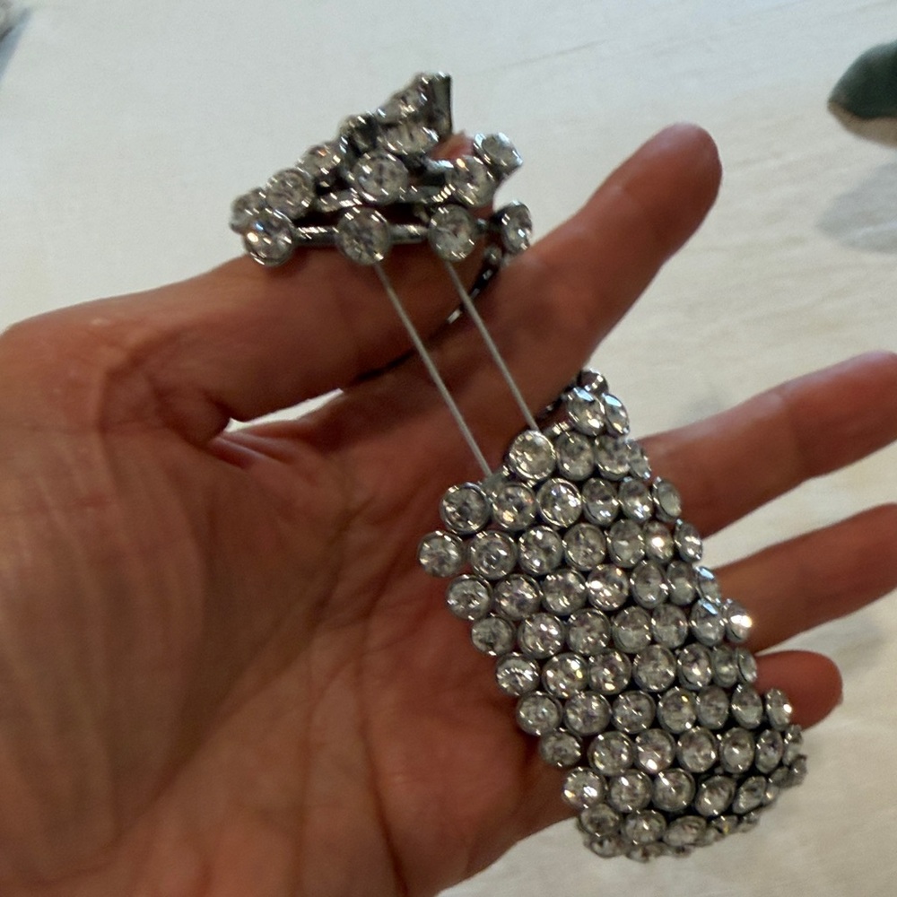 Crystal Pave Wide Cuff Bracelet - Silver Crystal - Picture 2 of 3
